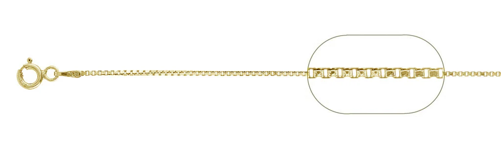 <span>CLOSEOUT 20% OFF! </span> 019-1MM Yellow Gold Plated Box Chain .925 Solid Sterling Silver Available in 16"- 26" inches NEW