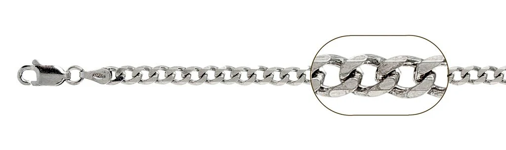 100-4MM Rhodium Plated Curb Chain .925 Solid Sterling Silver Available in 7"- 28" inches NEW