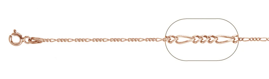 040-1.5MM Rose Gold Plated Figaro Chain .925  Solid Sterling Silver Available in 16"- 22" inches NEW