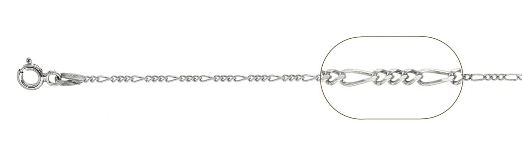 040-1.5MM Rhodium Plated Figaro Chain .925  Solid Sterling Silver Available in 16"- 20" inches NEW