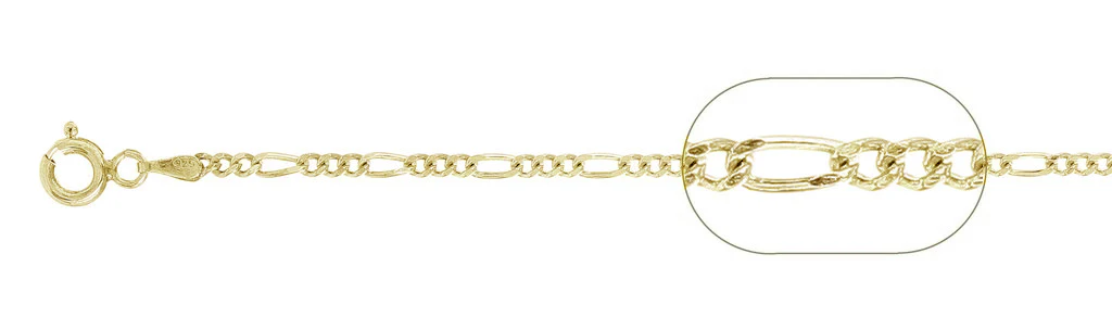 060-2.3MM Yellow Gold Plated Figaro Chain .925  Solid Sterling Silver Available in 16"-26" inches NEW