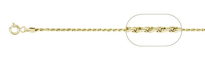 025-1.2MM Yellow Gold Plated Loose Rope Chain .925 Solid Sterling Silver Available in 16-22" NEW