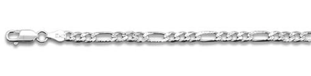 100-4MM Pave Figaro Chain .925  Solid Sterling Silver Available in 8"- 30" inches NEW