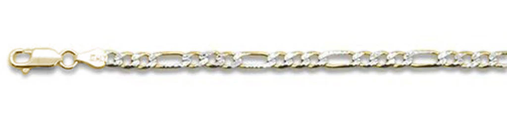 100-4MM Yellow Gold Plated Pave Figaro Chain .925 Solid Sterling Silver Available in 7"- 32" inches NEW