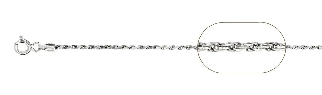 025-1.2MM Rhodium Plated Rope Chain .925  Solid Sterling Silver Available in 16"- 30" inches NEW