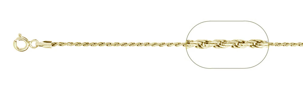 025-1.2MM Yellow Gold Plated Rope Chain .925 Solid Sterling Silver Available in 16"- 20" inches NEW