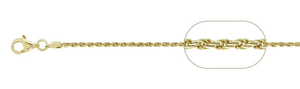 035-1.6MM Yellow Gold Plated Rope Chain .925  Solid Sterling Silver Available in 7"- 30 " inches NEW