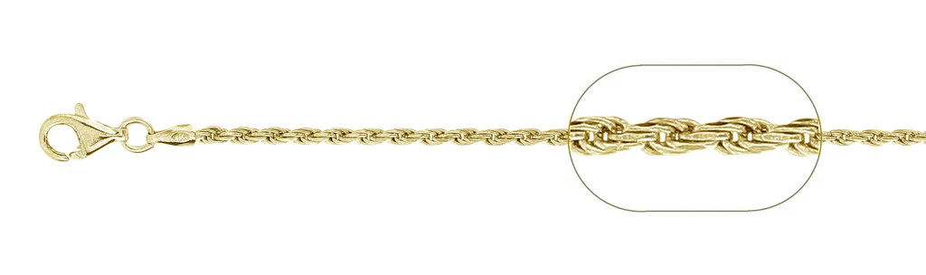 040-2MM Yellow Gold Plated Rope Chain .925 Solid Sterling Silver Available in 7"- 30 " inches NEW