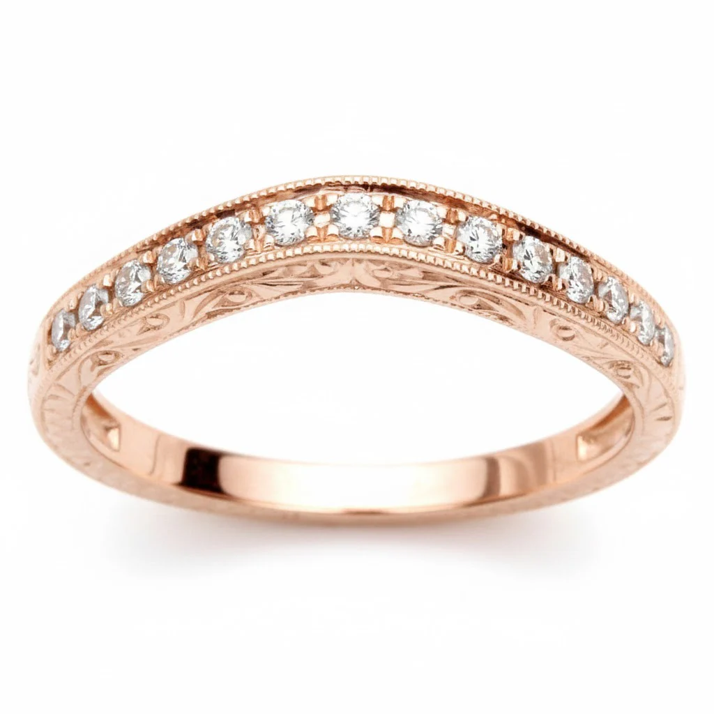 <span>DIAMOND CLOSEOUT! </span> .19ct 14k Rose Gold Round Diamond Curved Accent Wedding Band Size 6.5