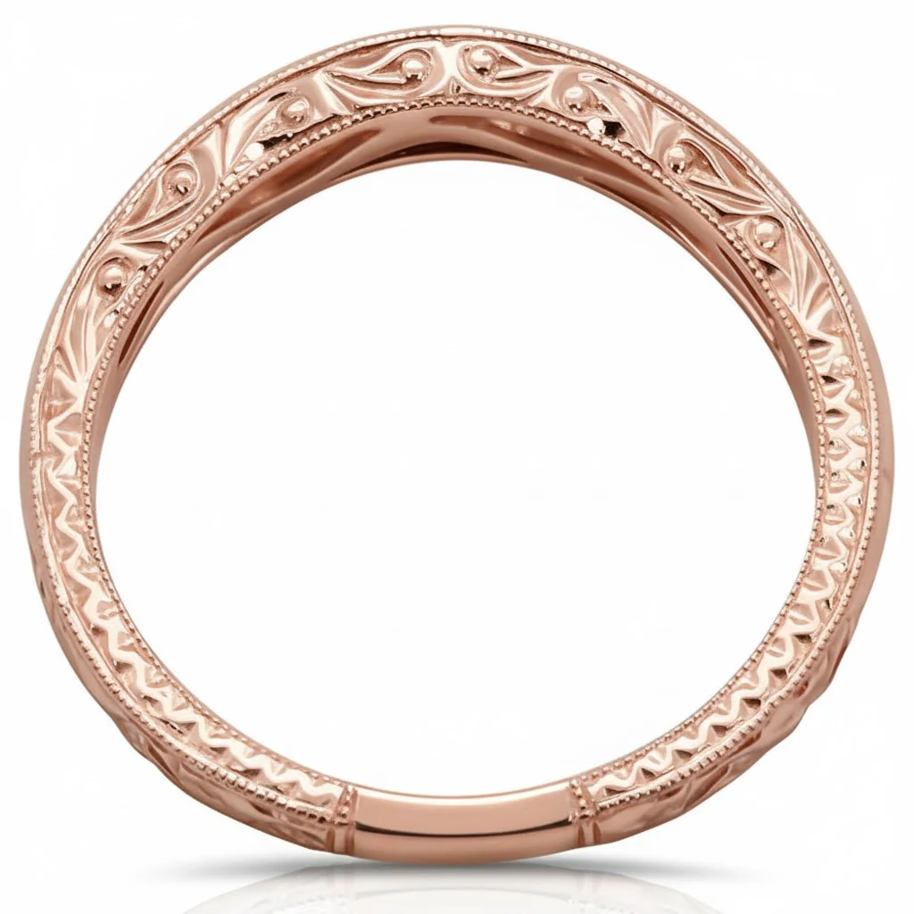 <span>DIAMOND CLOSEOUT! </span> .19ct 14k Rose Gold Round Diamond Curved Accent Wedding Band Size 6.5 - Image 2