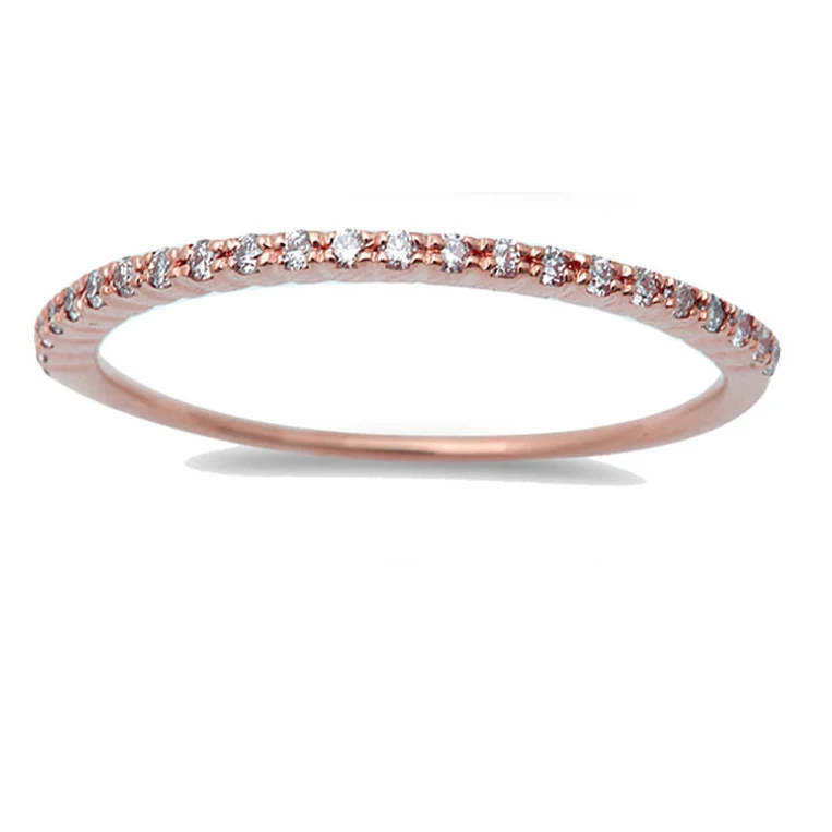 <span>DIAMOND CLOSEOUT! </span> .13ct 14kt Rose Gold Pave Set Diamond Stackable Wedding Ring