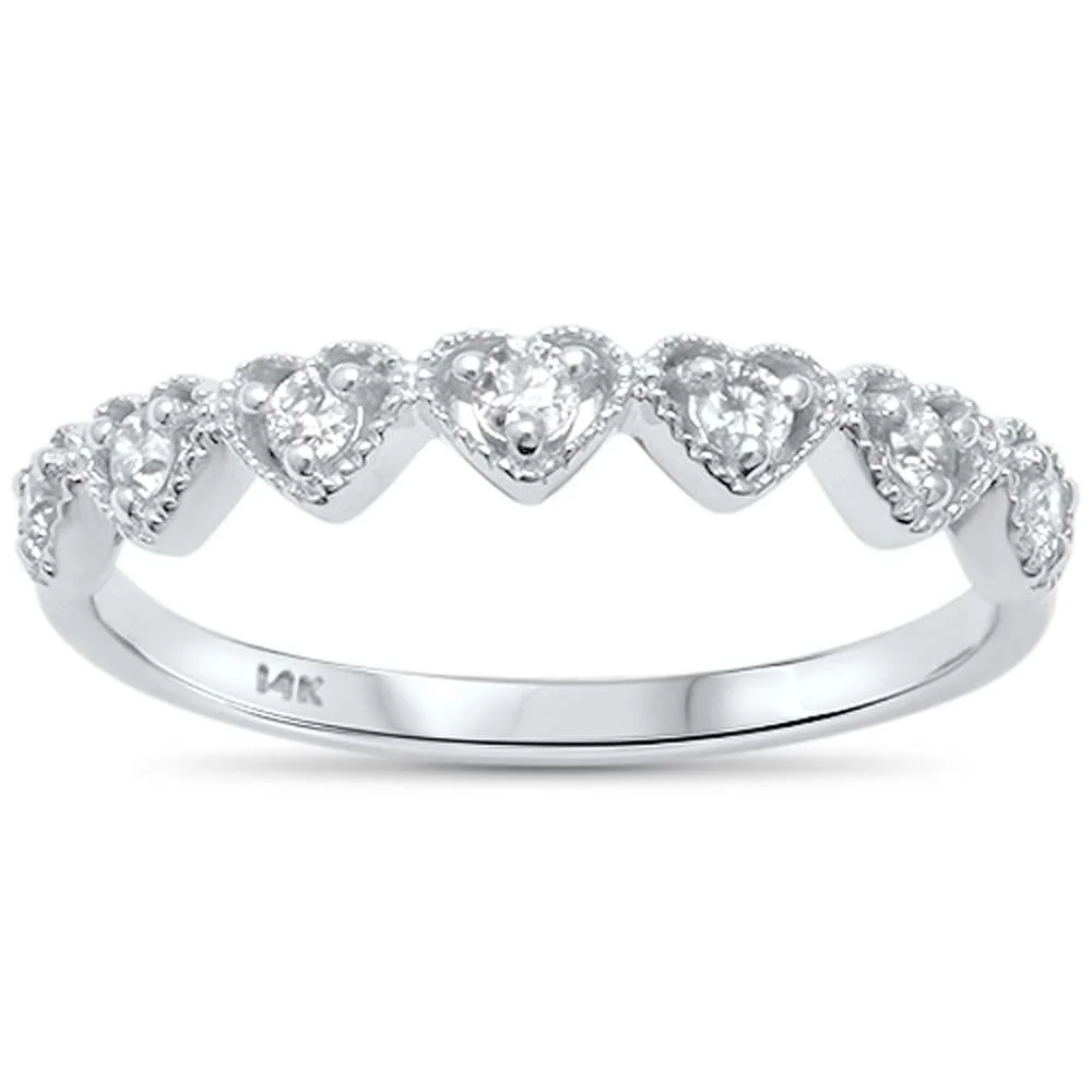 .19ct 14kt White Gold Heart Diamond Band Ring Size 6.5