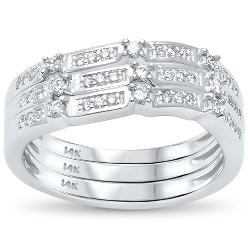 <span>DIAMOND CLOSEOUT! </span> .35ct G SI 14kt White Gold Three Band Set Diamond Stackable Rings Size 6.5