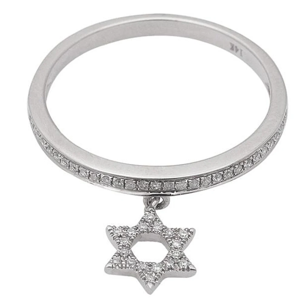 <span>DIAMOND CLOSEOUT! </span> .17ct Diamond Star of David Dangle 14kt White Gold Ring Size 6.5