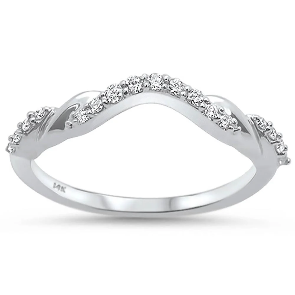 <span>DIAMOND CLOSEOUT! </span>.15ct 14k White Gold Stackable Curved Accent Band Diamond Rinze 6.5