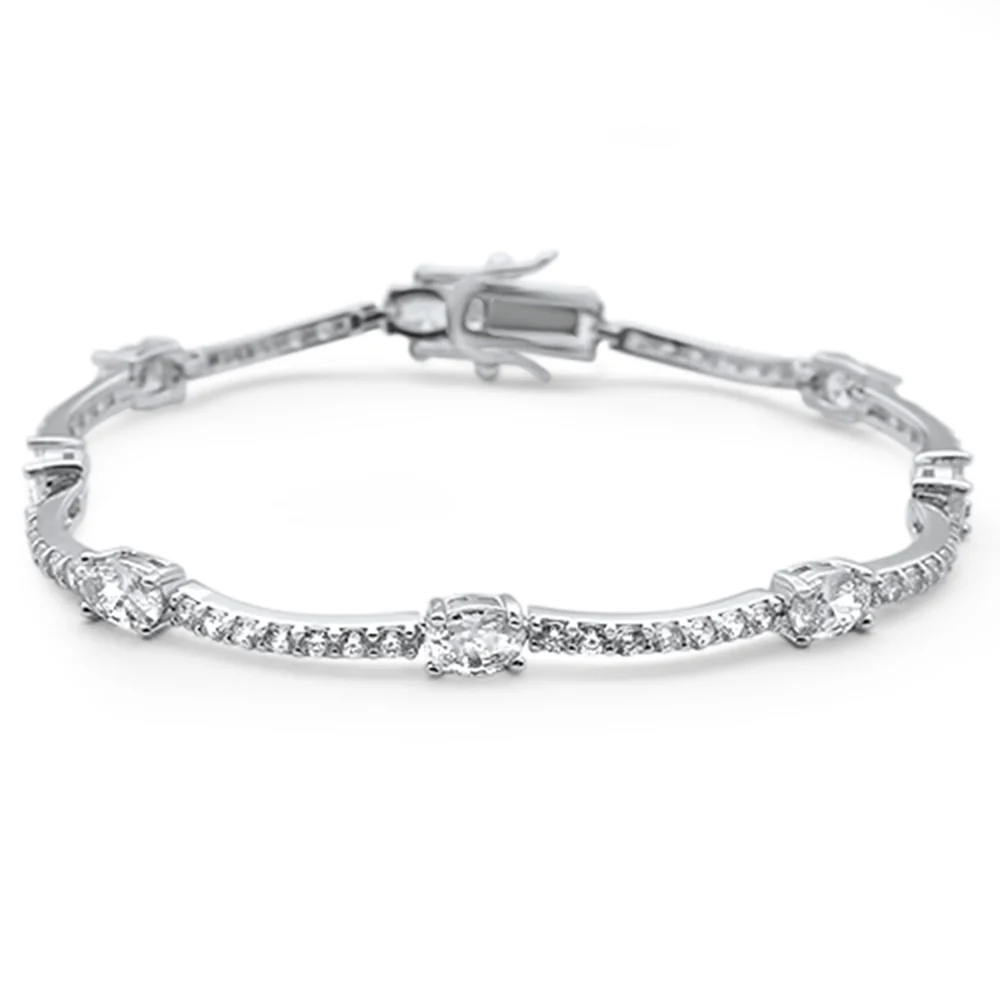 Oval & Round White Cz .925 Sterling Silver Bracelet 7"