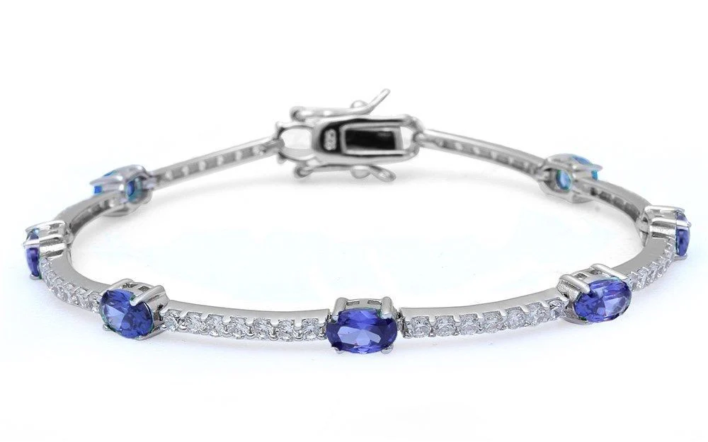 Oval Tanzanite and Cubic Zirconia  .925 Sterling Silver Bracelet