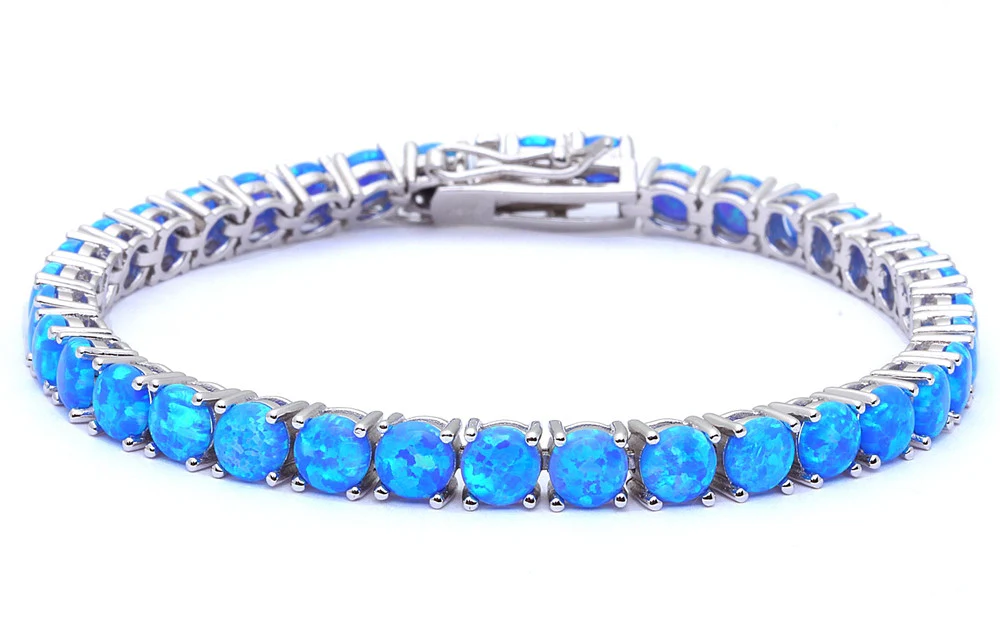 14.5CT 4 Prong Blue Fire Opal .925 Sterling Silver Bracelet