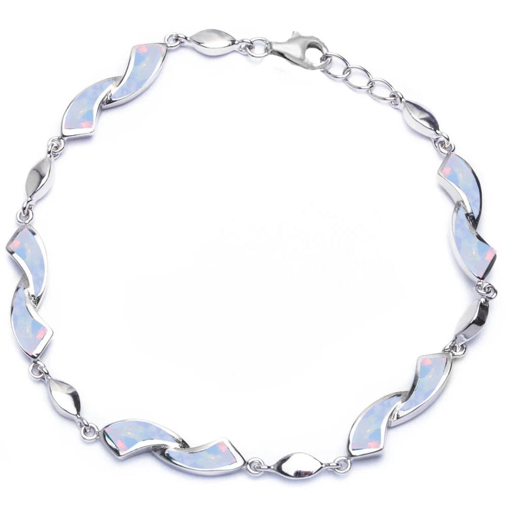 White Fire Opal .925 Sterling Silver Bracelet 8"