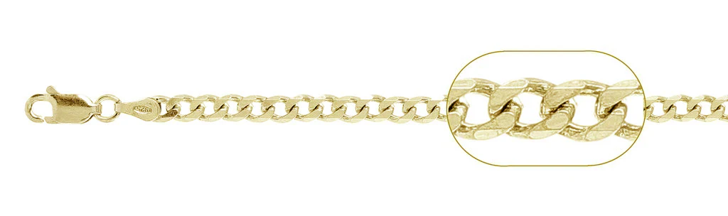 080-3MM Yellow Gold Plated Curb Chain Sterling Silver Made in Italy Available in 7"-30" inches NEW