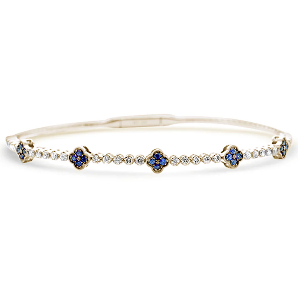 <span style="color:purple">SPECIAL!</span>.95ct G SI 14K Yellow Gold Diamond & Blue Sapphire Gemstone Flower Bangle Bracelet