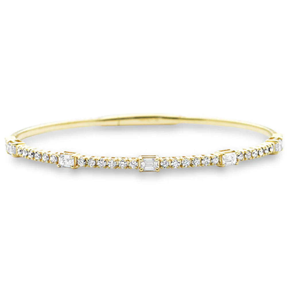 <span style="color:purple">SPECIAL!</span>1.96ct G SI 14K Yellow Gold Emerald Cut Diamond Bangle Bracelet