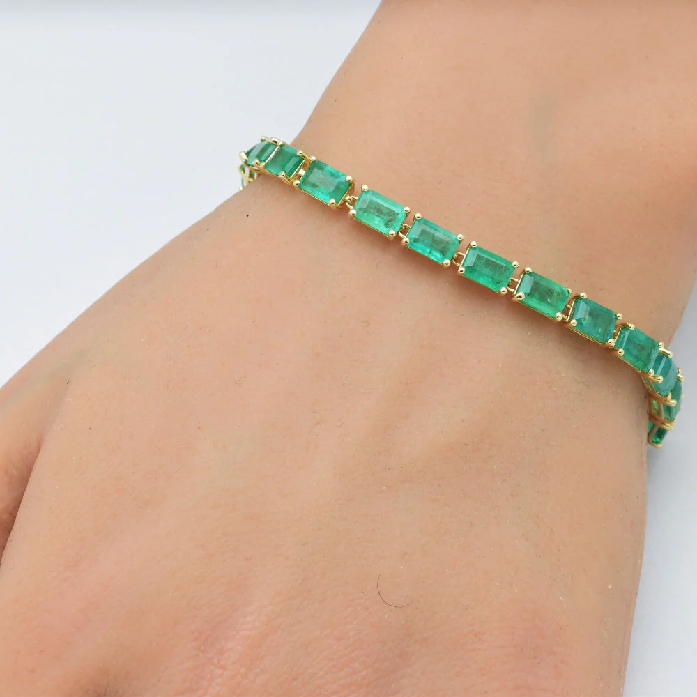 <span style="color:purple">SPECIAL!</span>14.01ct 14K Yellow Gold Natural Emerald Gemstone Tennis Bracelet 7" Long - Image 2