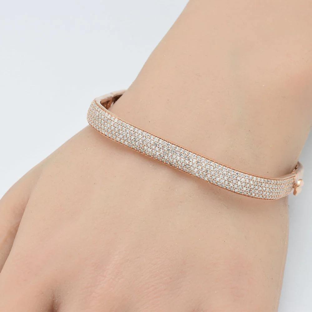 <span style="color:purple">SPECIAL!</span>  2.46ct G SI 14K Rose Gold Round Diamond Square Bangle Bracelet Size 6.5" - Image 2
