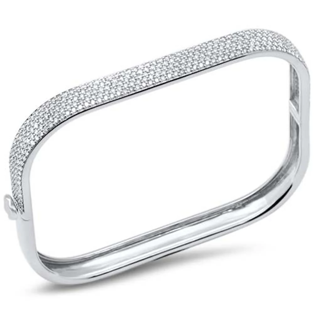 <span style="color:purple">SPECIAL!</span> 2.46ct G SI 14K White Gold Round Diamond Square Bangle Bracelet Size 6.5"