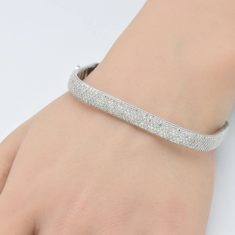 <span style="color:purple">SPECIAL!</span> 2.46ct G SI 14K White Gold Round Diamond Square Bangle Bracelet Size 6.5" - Image 2