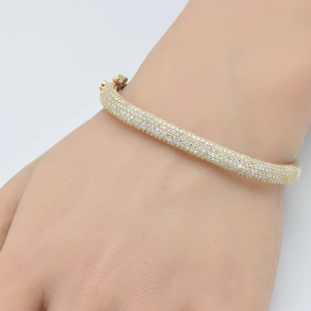 <span style="color:purple">SPECIAL!</span> 3.32ct G SI 14K Yellow Gold Diamond Pave Medium Square Bangle Bracelet 6.5" - Image 2