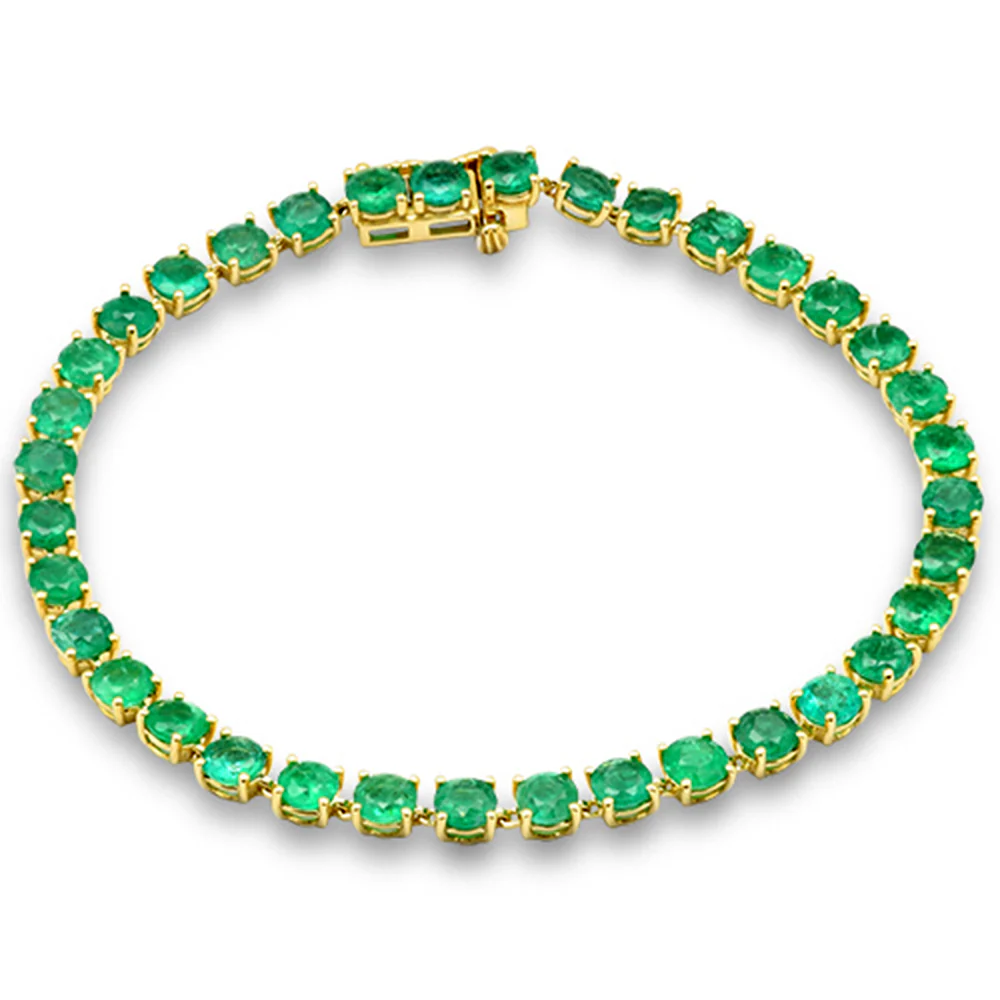 <span style="color:purple">SPECIAL!</span>7.94ct G SI 14k Yellow Gold Round Emerald Gemstone Tennis Bracelet 7" Long