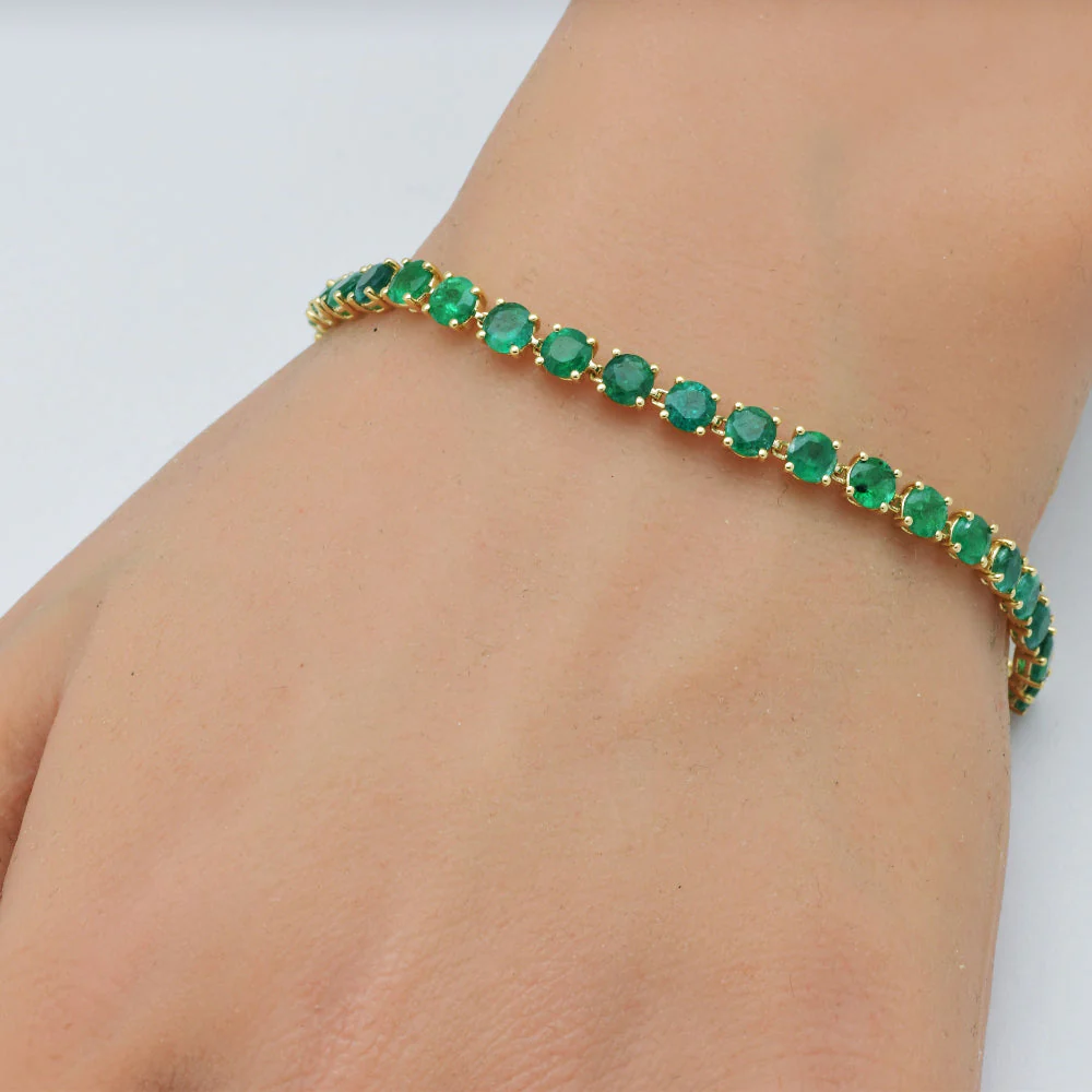 <span style="color:purple">SPECIAL!</span>7.94ct G SI 14k Yellow Gold Round Emerald Gemstone Tennis Bracelet 7" Long - Image 2