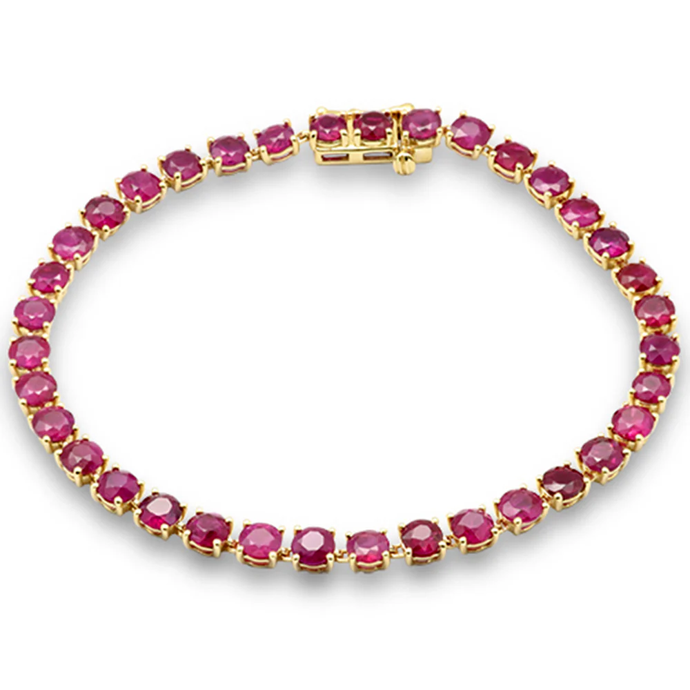 <span style="color:purple">SPECIAL!</span>10.18ct G SI 14K Yellow Gold Round Ruby Gemstone Tennis Bracelet 7" Long