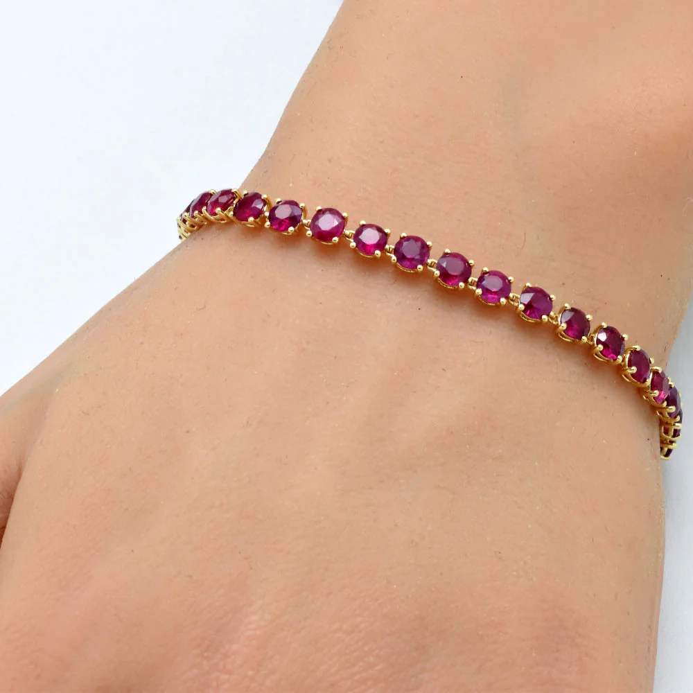 <span style="color:purple">SPECIAL!</span>10.18ct G SI 14K Yellow Gold Round Ruby Gemstone Tennis Bracelet 7" Long - Image 2