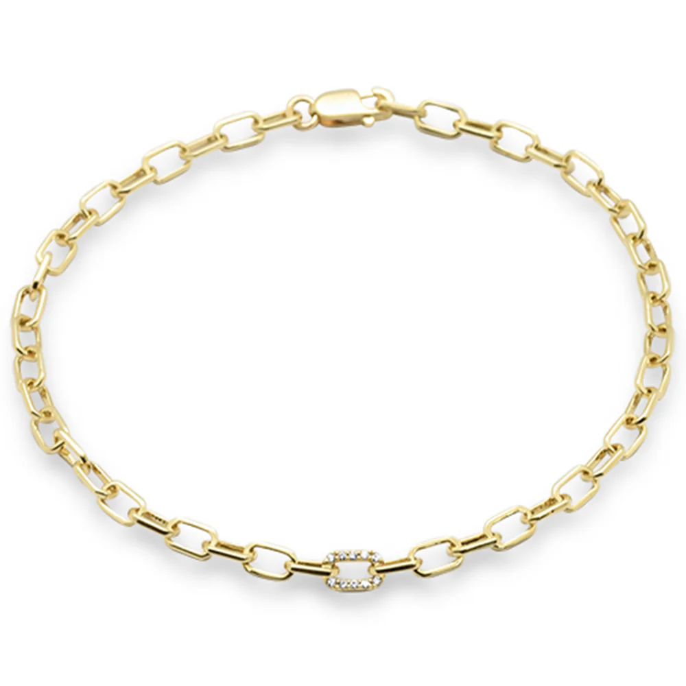 <span style="color:purple">SPECIAL!</span>.03ct G SI 14K Yellow Gold Diamond Paper Clip Design Bracelet 7" Long