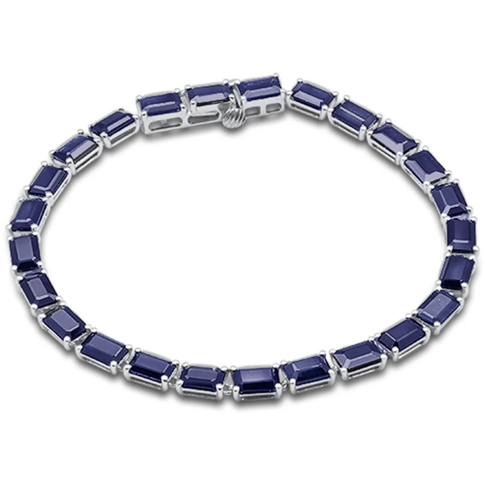 <span style="color:purple">SPECIAL!</span>16.95ct G SI 14K White Gold Blue Sapphire Gemstone Bracelet 7" Long