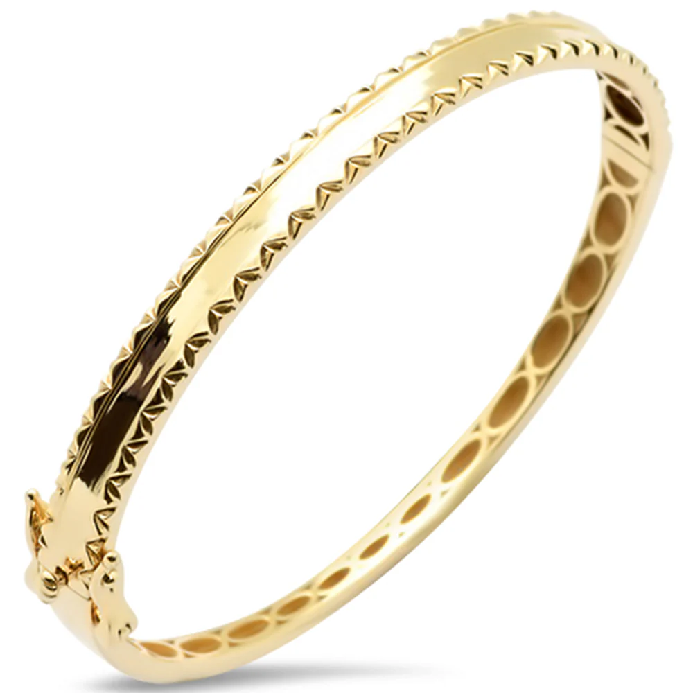 <span style="color:purple">SPECIAL!</span>14K Yellow Gold Diamond Cut Design Plain Bangle Bracelet