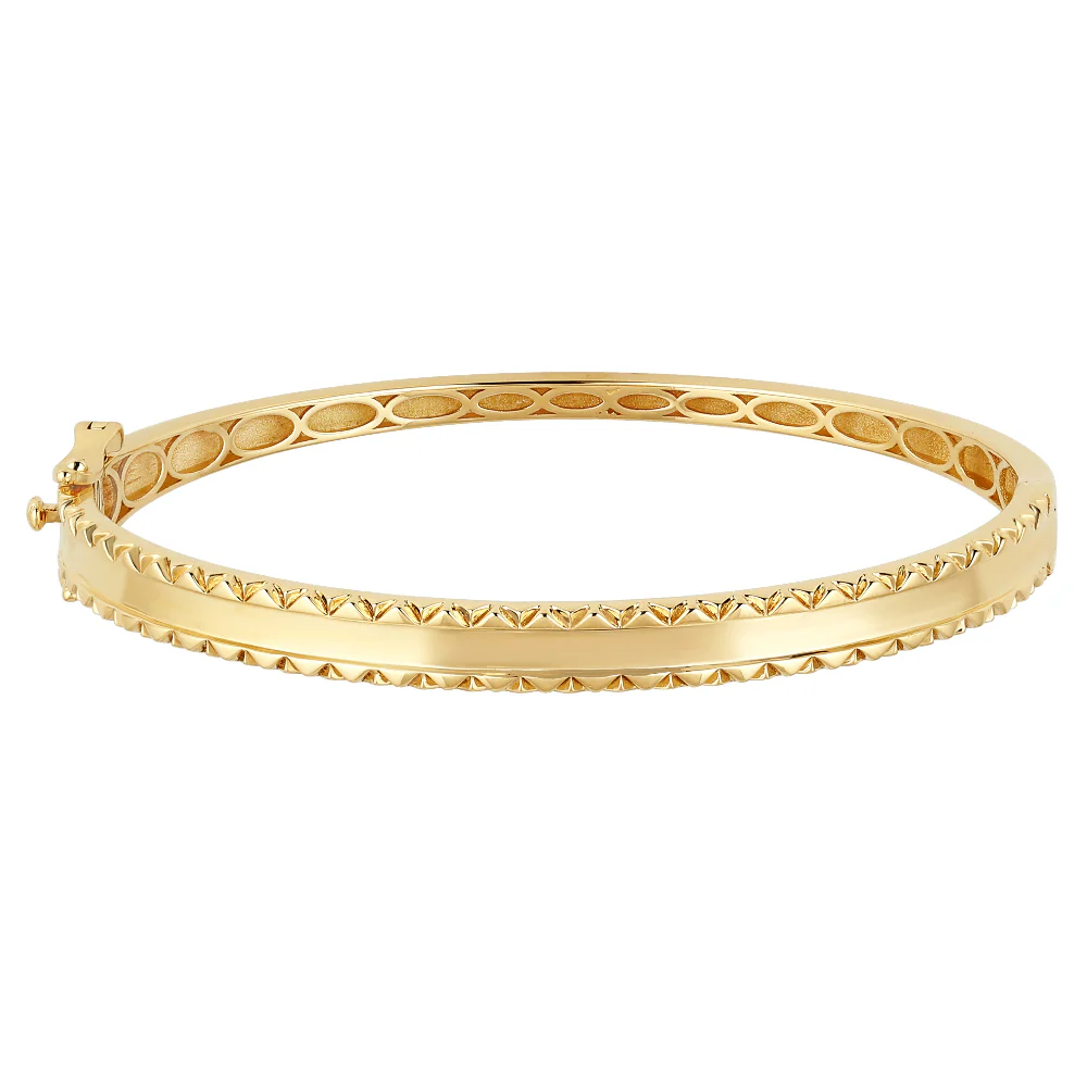 <span style="color:purple">SPECIAL!</span>14K Yellow Gold Diamond Cut Design Plain Bangle Bracelet - Image 3