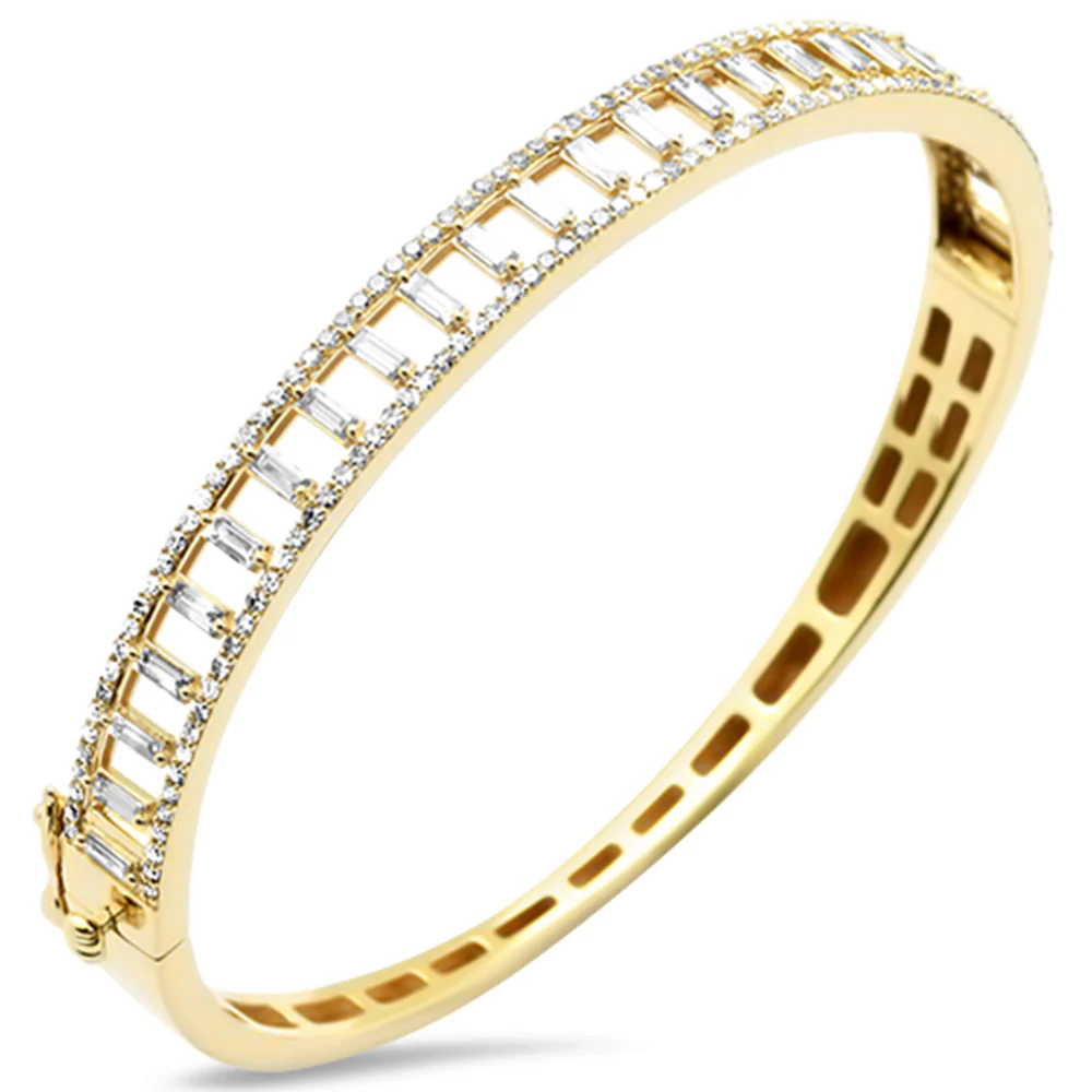 <span style="color:purple">SPECIAL!</span> 1.59ct G SI 14K Yellow Gold Round & Baguette Diamond Bangle Bracelet