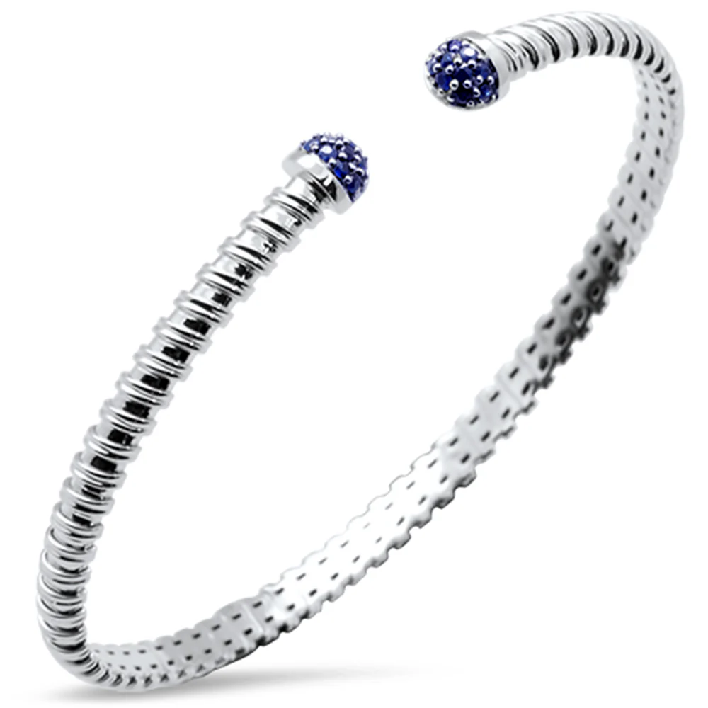 <span style="color:purple">SPECIAL!</span>.26ct G SI 14K White Gold Blue Sapphire Gemstone Twisted Cable Design Bangle Bracelet