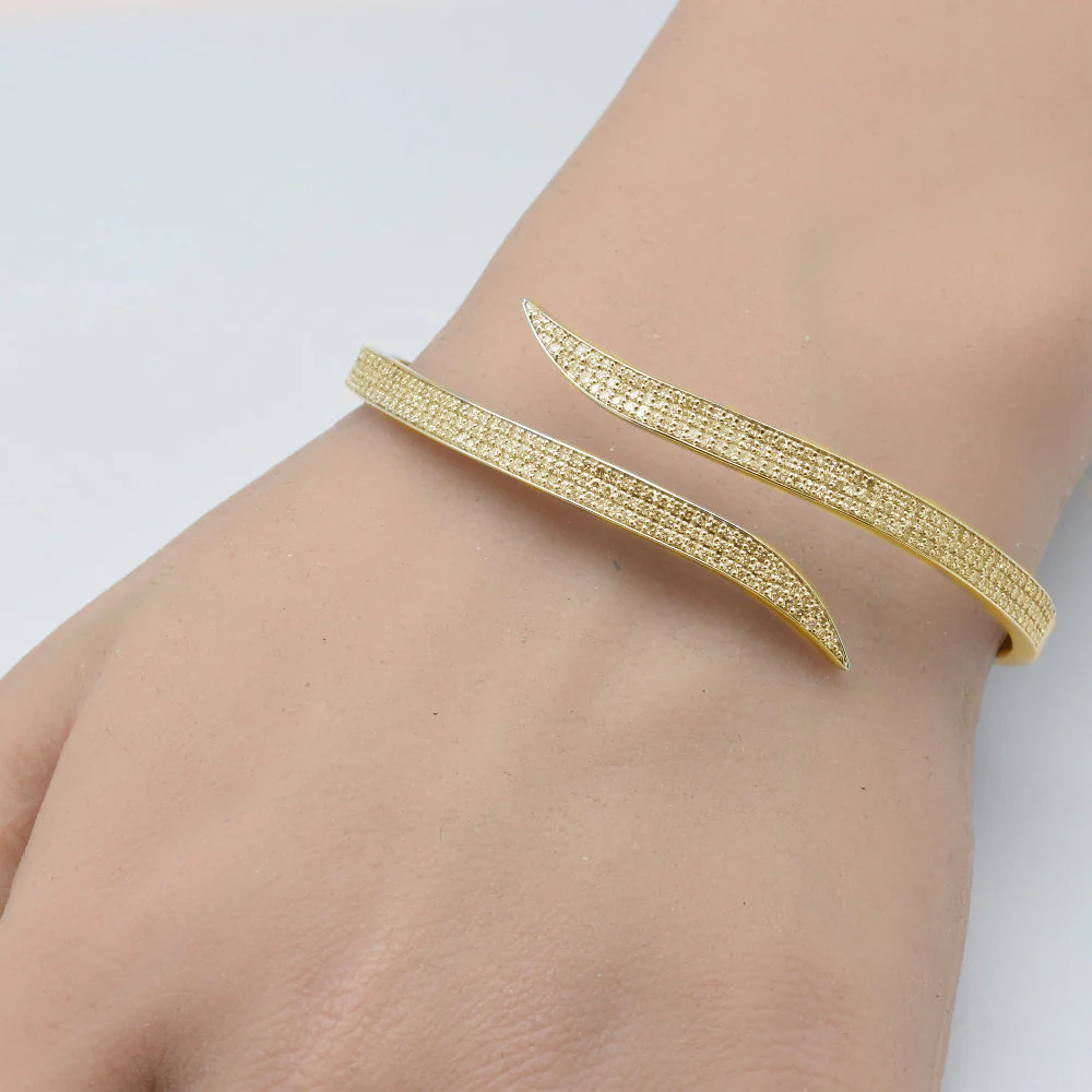 <span style="color:purple">SPECIAL!</span>1.48ct G SI 14K Yellow Gold Diamond Claw Wrap Around Bangle Bracelet - Image 2