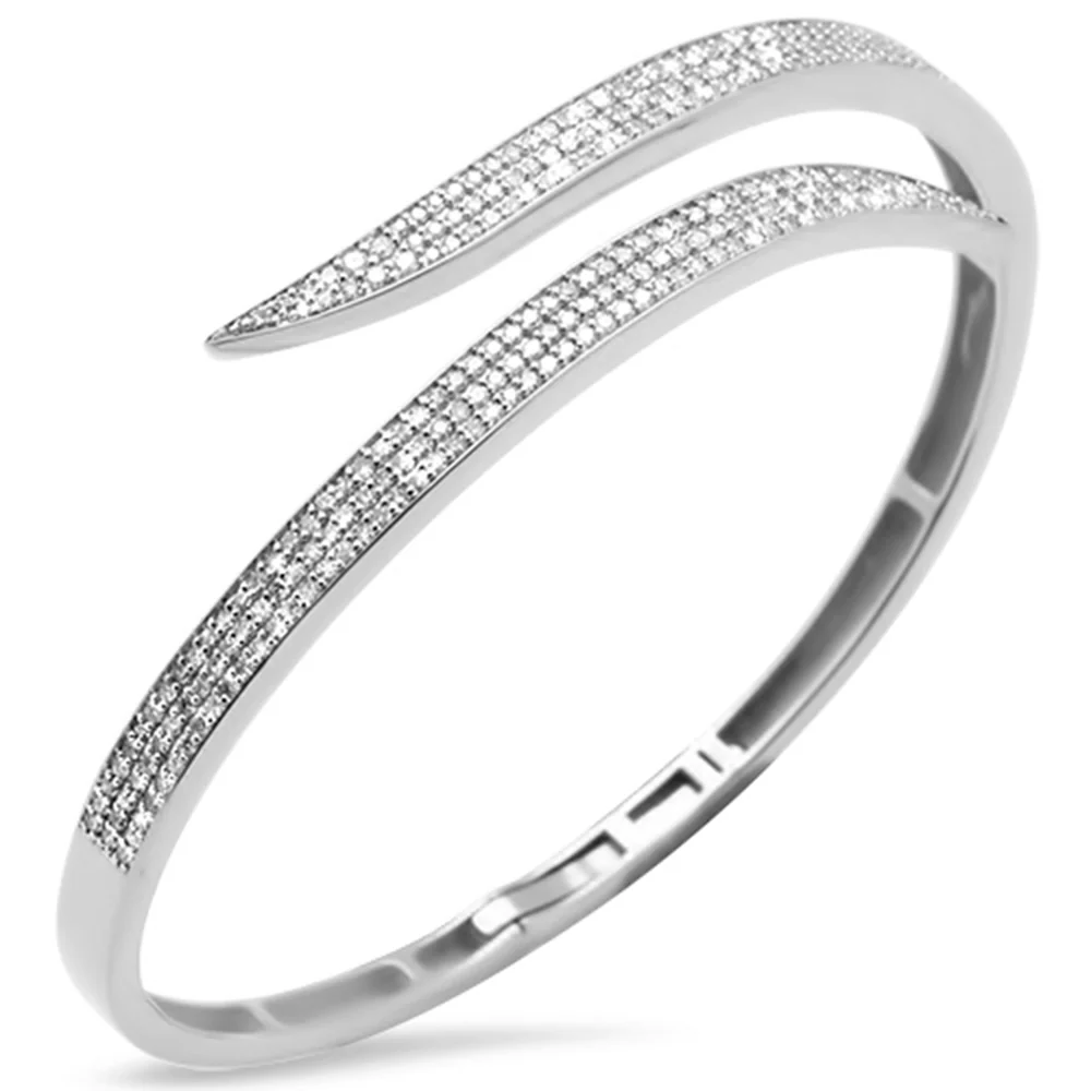 <span style="color:purple">SPECIAL!</span>1.48ct G SI 14K White Gold Diamond Claw Wrap Around Bangle Bracelet