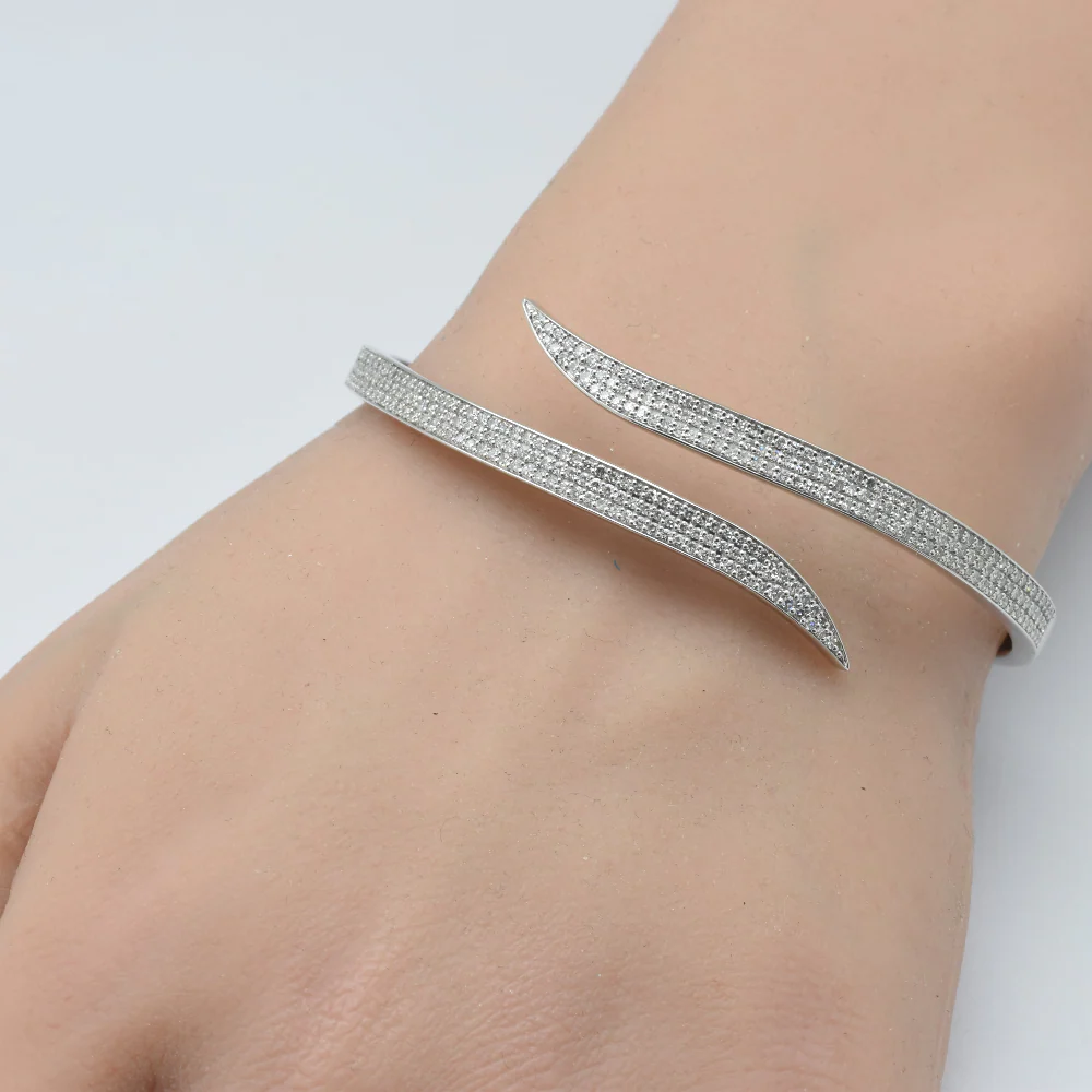 <span style="color:purple">SPECIAL!</span>1.48ct G SI 14K White Gold Diamond Claw Wrap Around Bangle Bracelet - Image 2