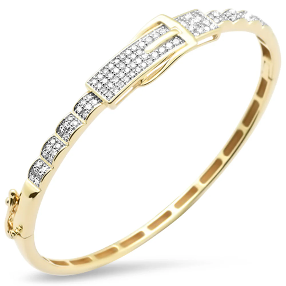 <span style="color:purple">SPECIAL!</span>.90ct G SI 14K Yellow Gold Diamond Belt Buckle Design Bangle Bracelet