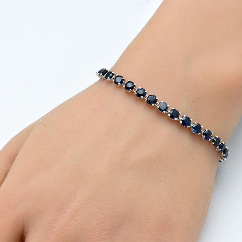 <span style="color:purple">SPECIAL!</span>12.48ct G SI 14k White Gold Blue Sapphire Gemstone Tennis Bracelet  7" Long - Image 2