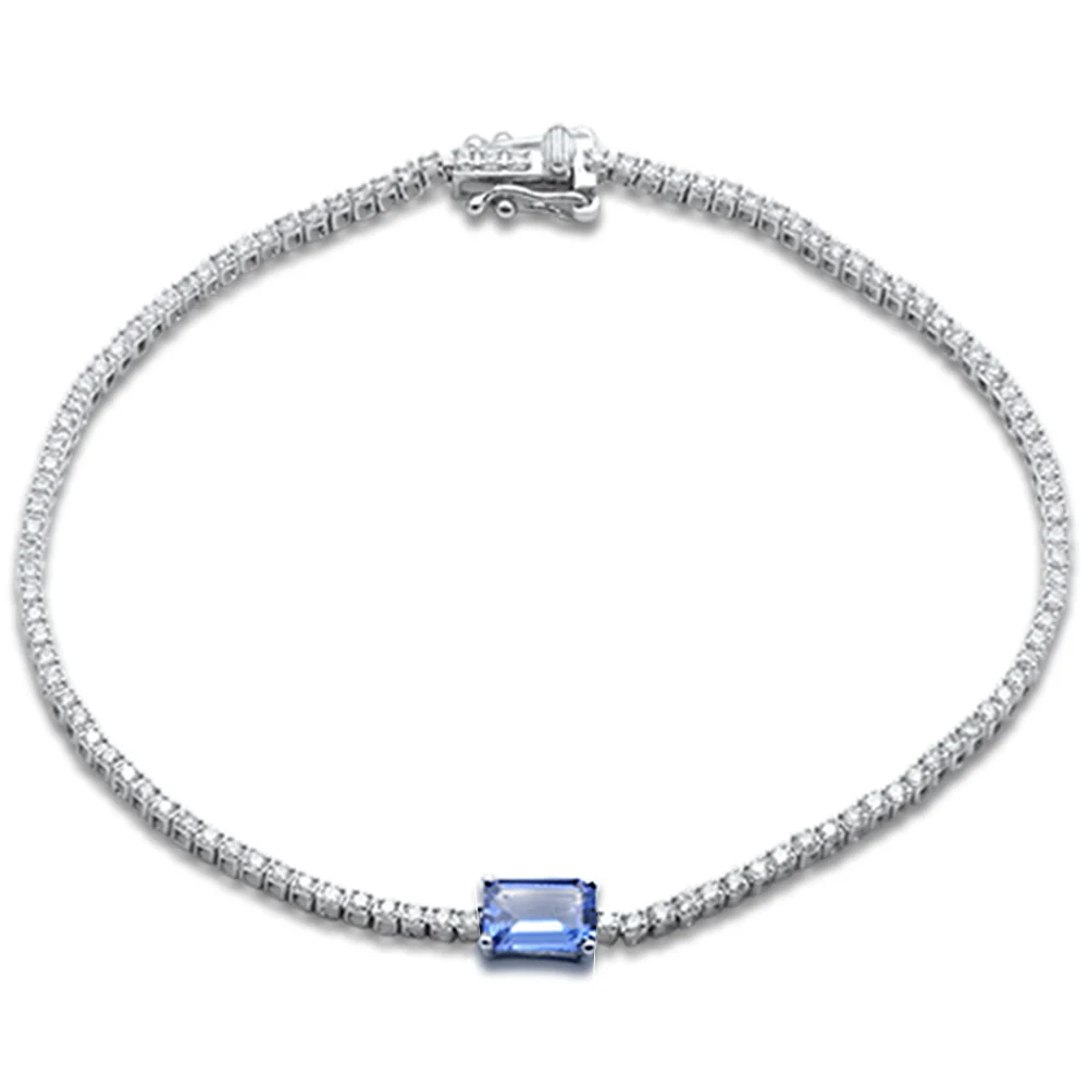 <span style="color:purple">SPECIAL!</span>2.00ct G SI 14K White Gold Diamond & Tanzanite Gemstone Tennis Bracelet 7" Long