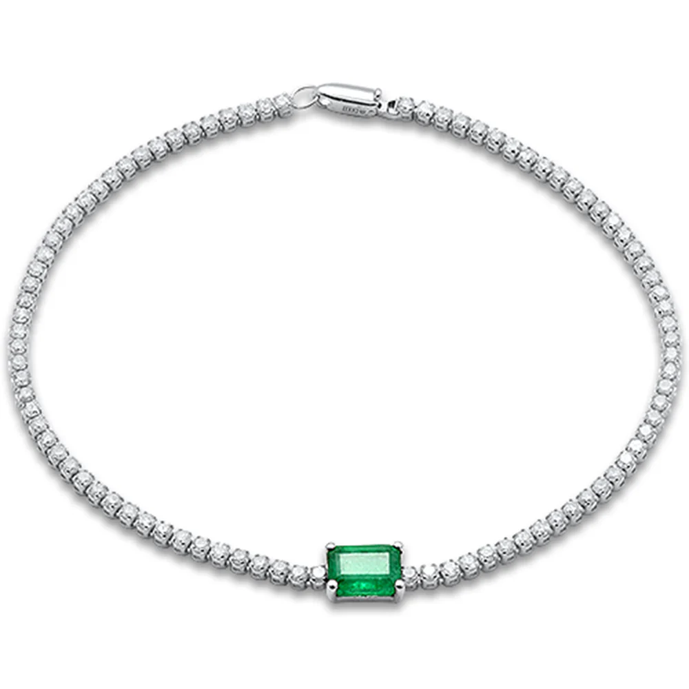 <span style="color:purple">SPECIAL!</span>3.09ct G SI 14K White Gold Diamond & Emerald Gemstone Tennis Bracelet 7" Long