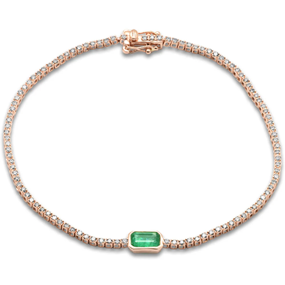 <span style="color:purple">SPECIAL!</span>1.61ct G SI 14K Rose Gold Diamond & Bezel Set Emerald Gemstone Tennis Bracelet 7" Long