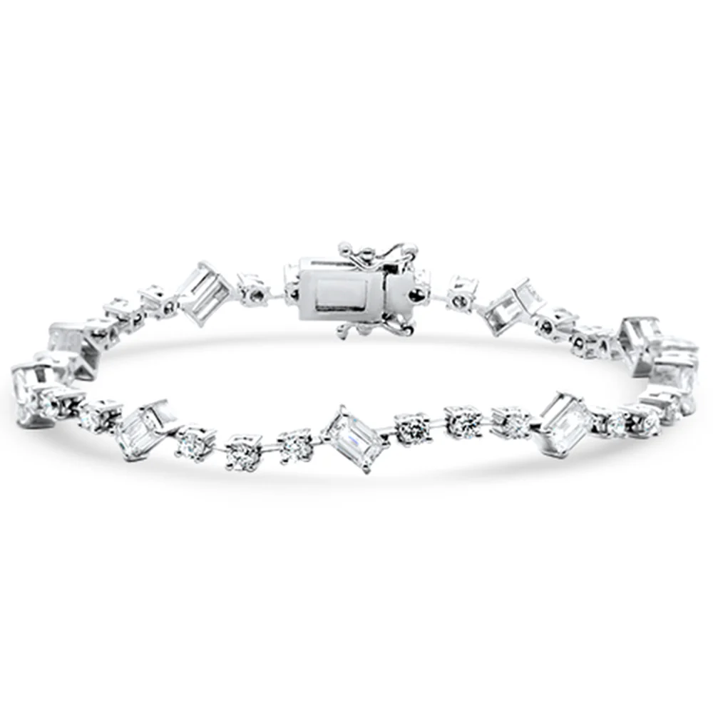 <span style="color:purple">SPECIAL!</span> 4.14ct G SI 14K White Gold Round & Emerald Cut Diamond Bracelet 7"